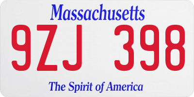 MA license plate 9ZJ398