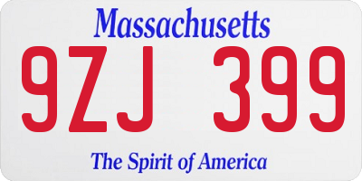 MA license plate 9ZJ399