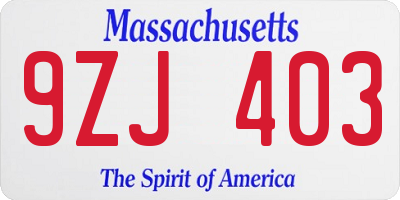 MA license plate 9ZJ403