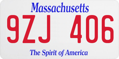MA license plate 9ZJ406
