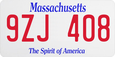 MA license plate 9ZJ408