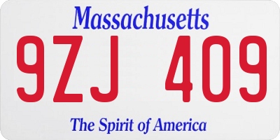 MA license plate 9ZJ409