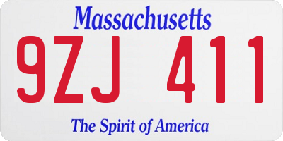 MA license plate 9ZJ411