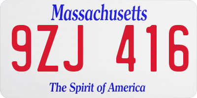 MA license plate 9ZJ416