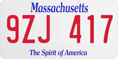 MA license plate 9ZJ417