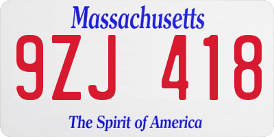 MA license plate 9ZJ418