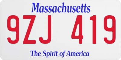MA license plate 9ZJ419