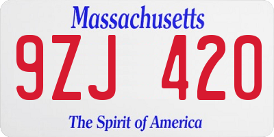 MA license plate 9ZJ420