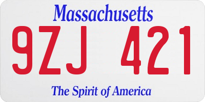 MA license plate 9ZJ421