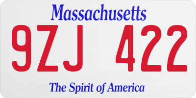 MA license plate 9ZJ422