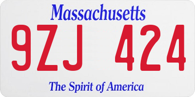 MA license plate 9ZJ424