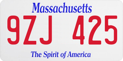 MA license plate 9ZJ425