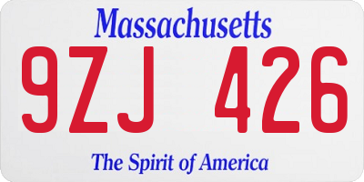 MA license plate 9ZJ426