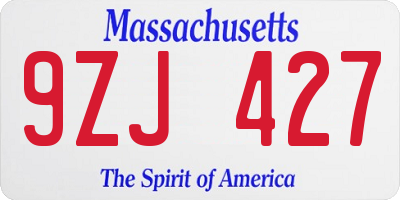 MA license plate 9ZJ427