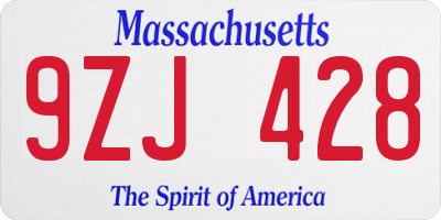 MA license plate 9ZJ428