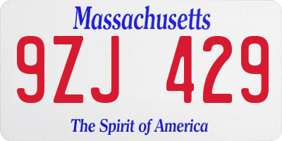 MA license plate 9ZJ429