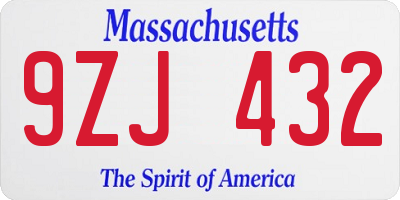 MA license plate 9ZJ432