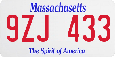 MA license plate 9ZJ433