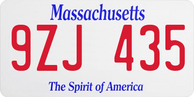 MA license plate 9ZJ435