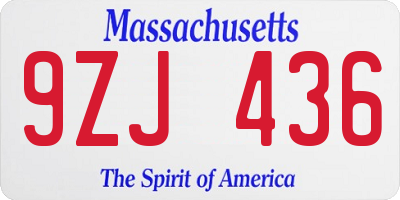 MA license plate 9ZJ436