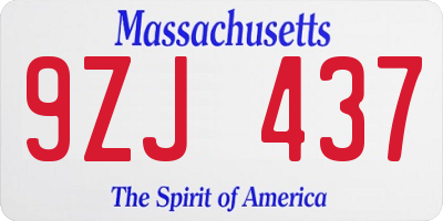 MA license plate 9ZJ437