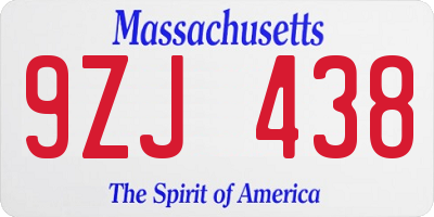 MA license plate 9ZJ438