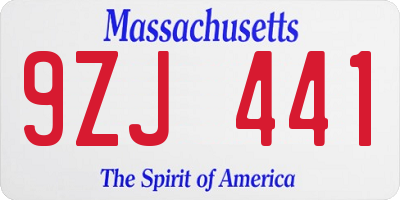 MA license plate 9ZJ441