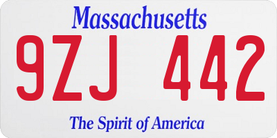 MA license plate 9ZJ442