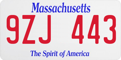 MA license plate 9ZJ443