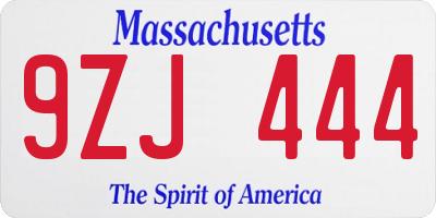 MA license plate 9ZJ444