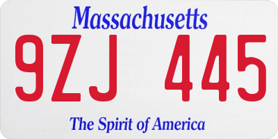 MA license plate 9ZJ445