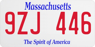 MA license plate 9ZJ446