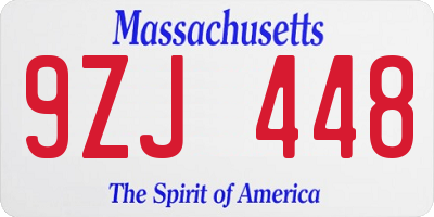 MA license plate 9ZJ448
