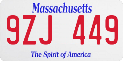 MA license plate 9ZJ449