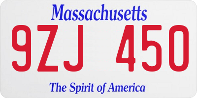 MA license plate 9ZJ450