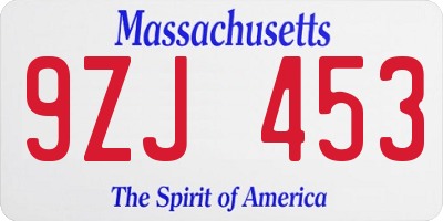 MA license plate 9ZJ453