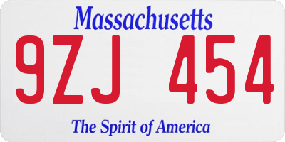 MA license plate 9ZJ454