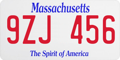 MA license plate 9ZJ456