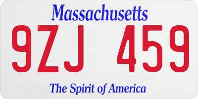 MA license plate 9ZJ459