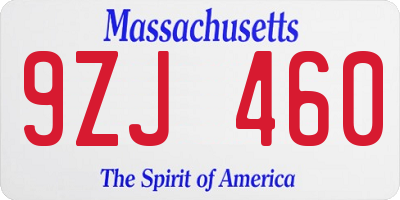MA license plate 9ZJ460