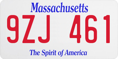 MA license plate 9ZJ461