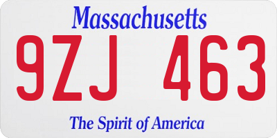 MA license plate 9ZJ463