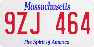 MA license plate 9ZJ464