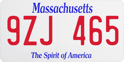 MA license plate 9ZJ465