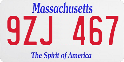 MA license plate 9ZJ467
