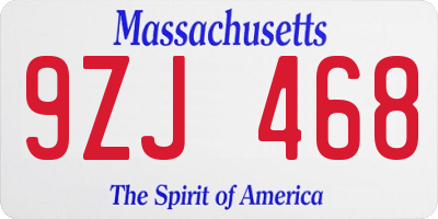 MA license plate 9ZJ468