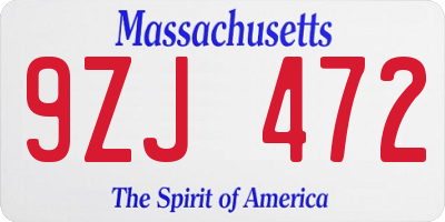 MA license plate 9ZJ472