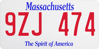 MA license plate 9ZJ474