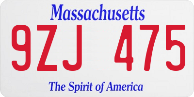 MA license plate 9ZJ475