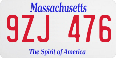 MA license plate 9ZJ476